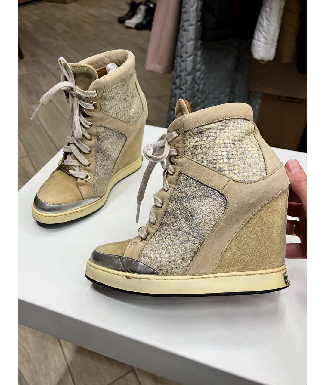 JIMMY CHOO Бежевые замшевые ботильоны, фото 9