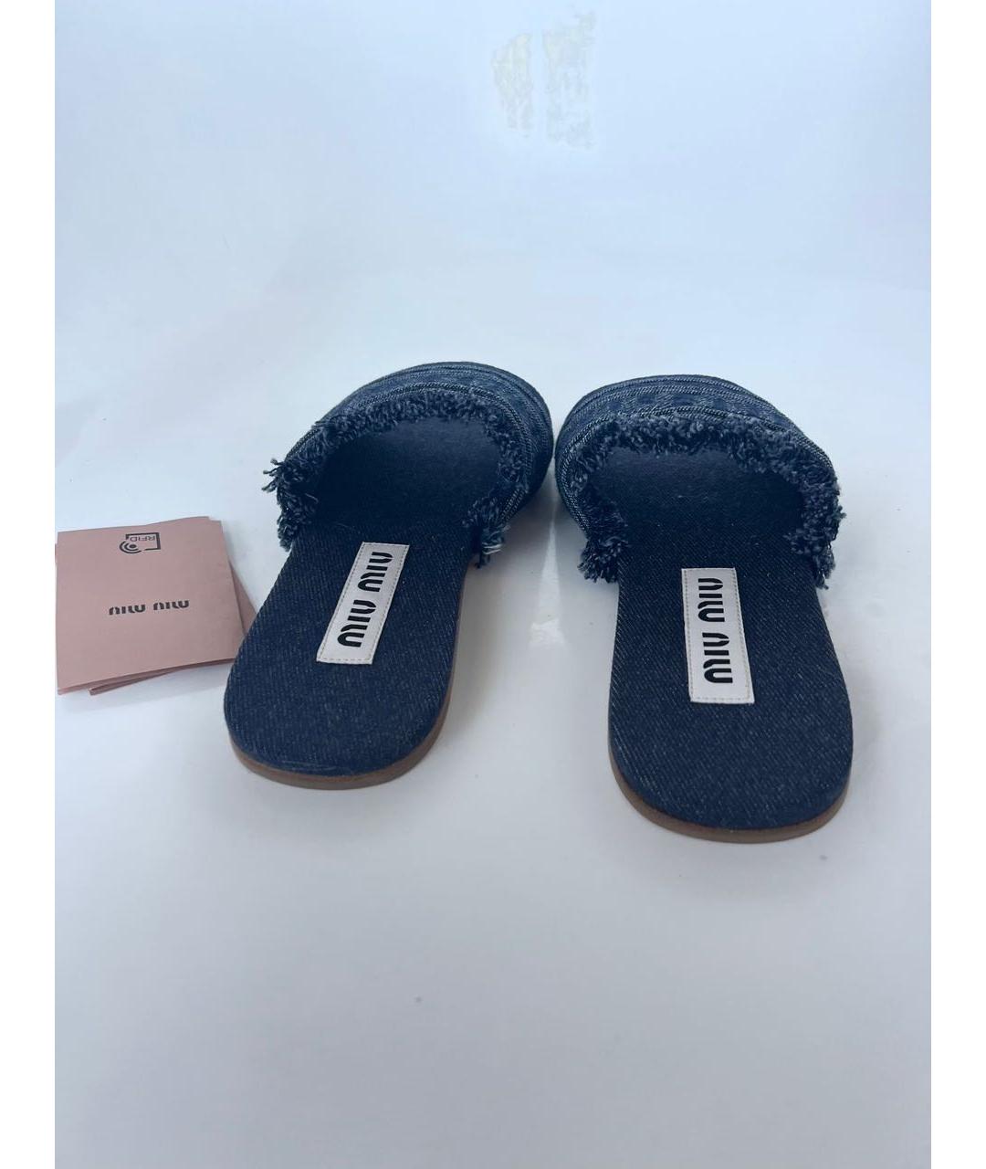 MIU MIU Синие текстильные шлепанцы, фото 4