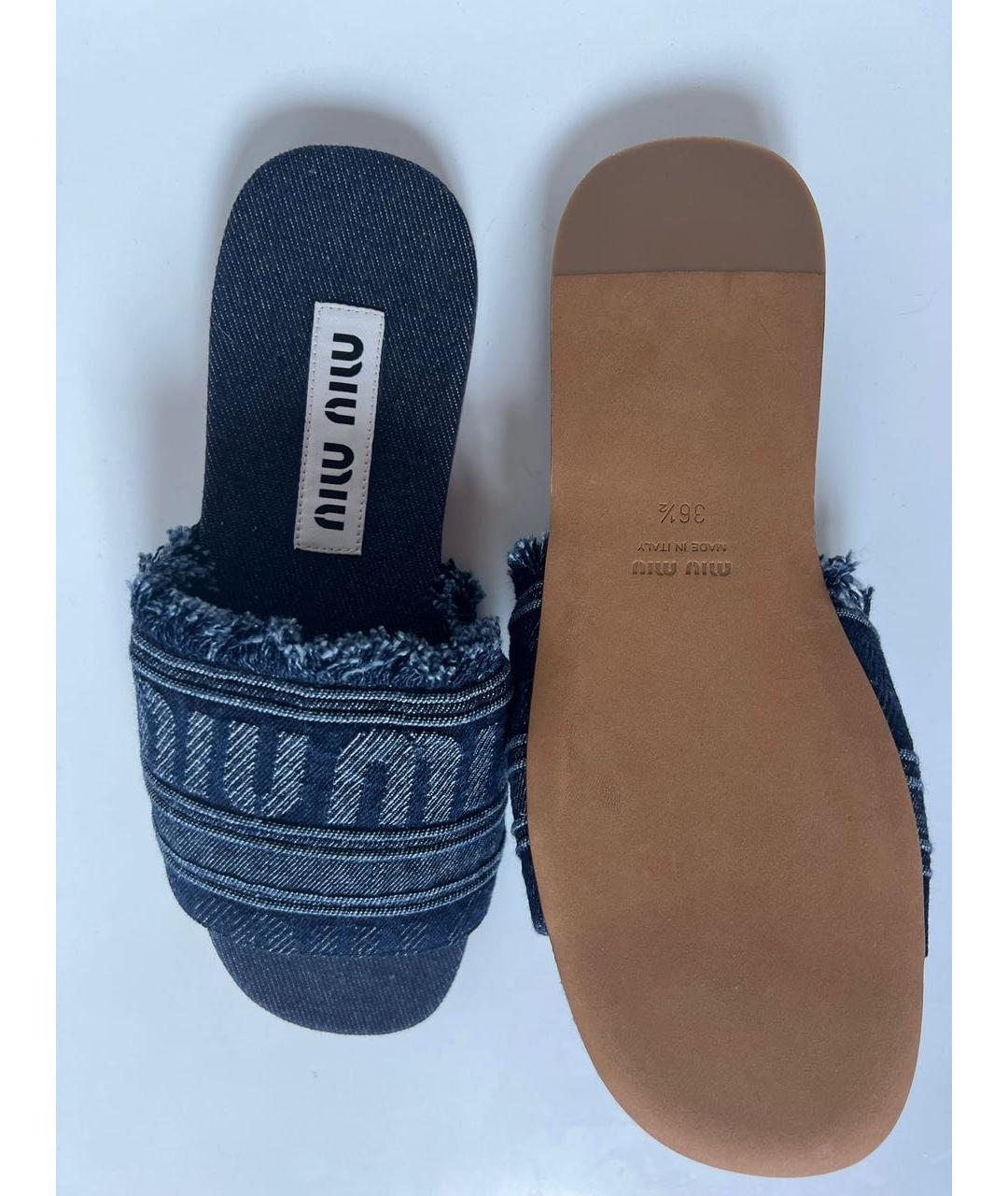 MIU MIU Синие текстильные шлепанцы, фото 5