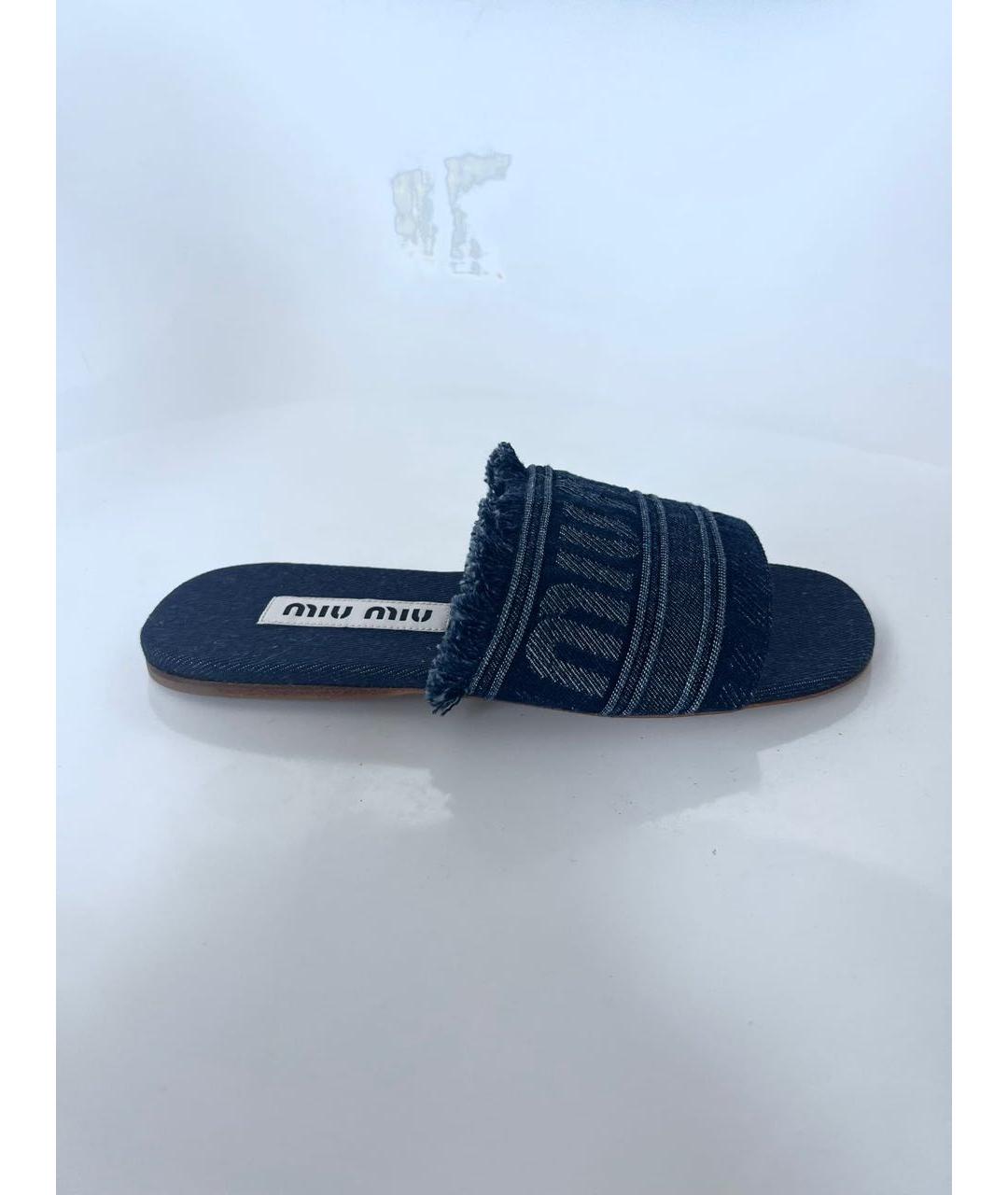 MIU MIU Синие текстильные шлепанцы, фото 6