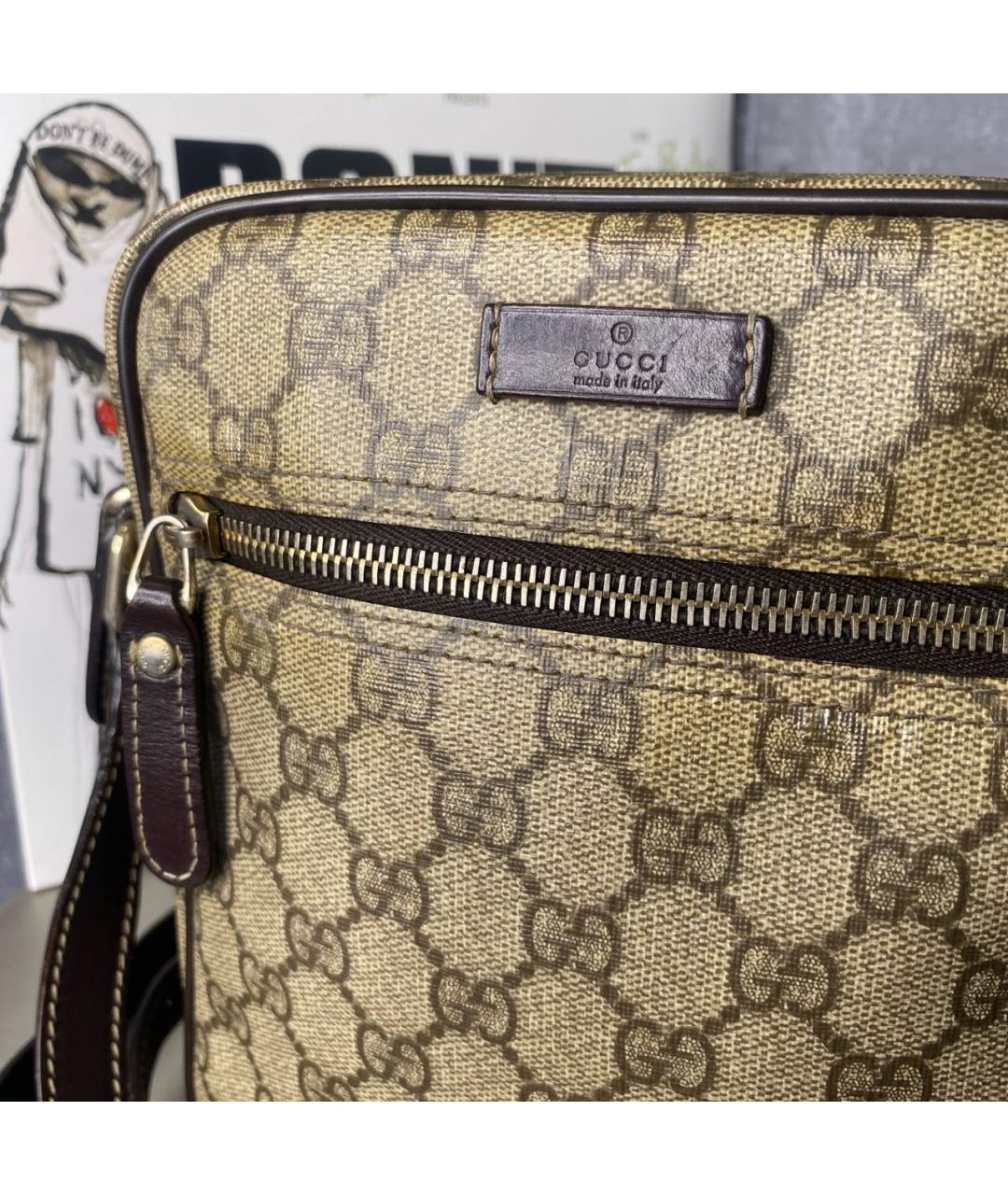 GUCCI Бежевая кожаная сумка на плечо, фото 3