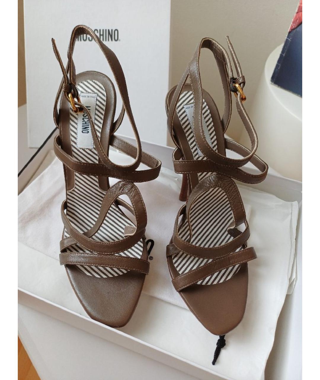 MOSCHINO Коричневые кожаные босоножки, фото 5