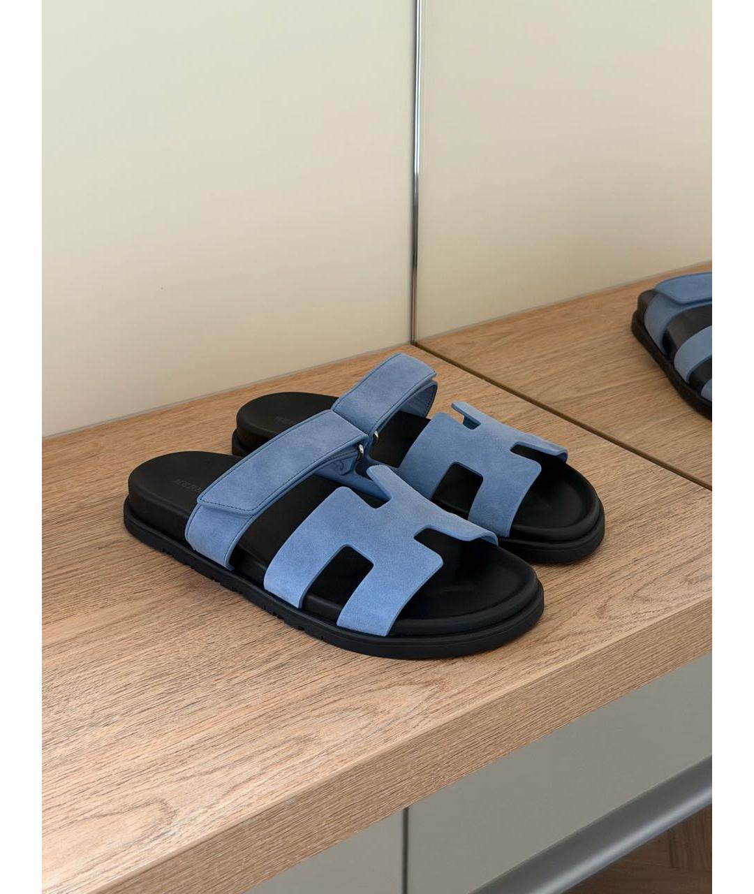 HERMES Голубые замшевые шлепанцы, фото 2