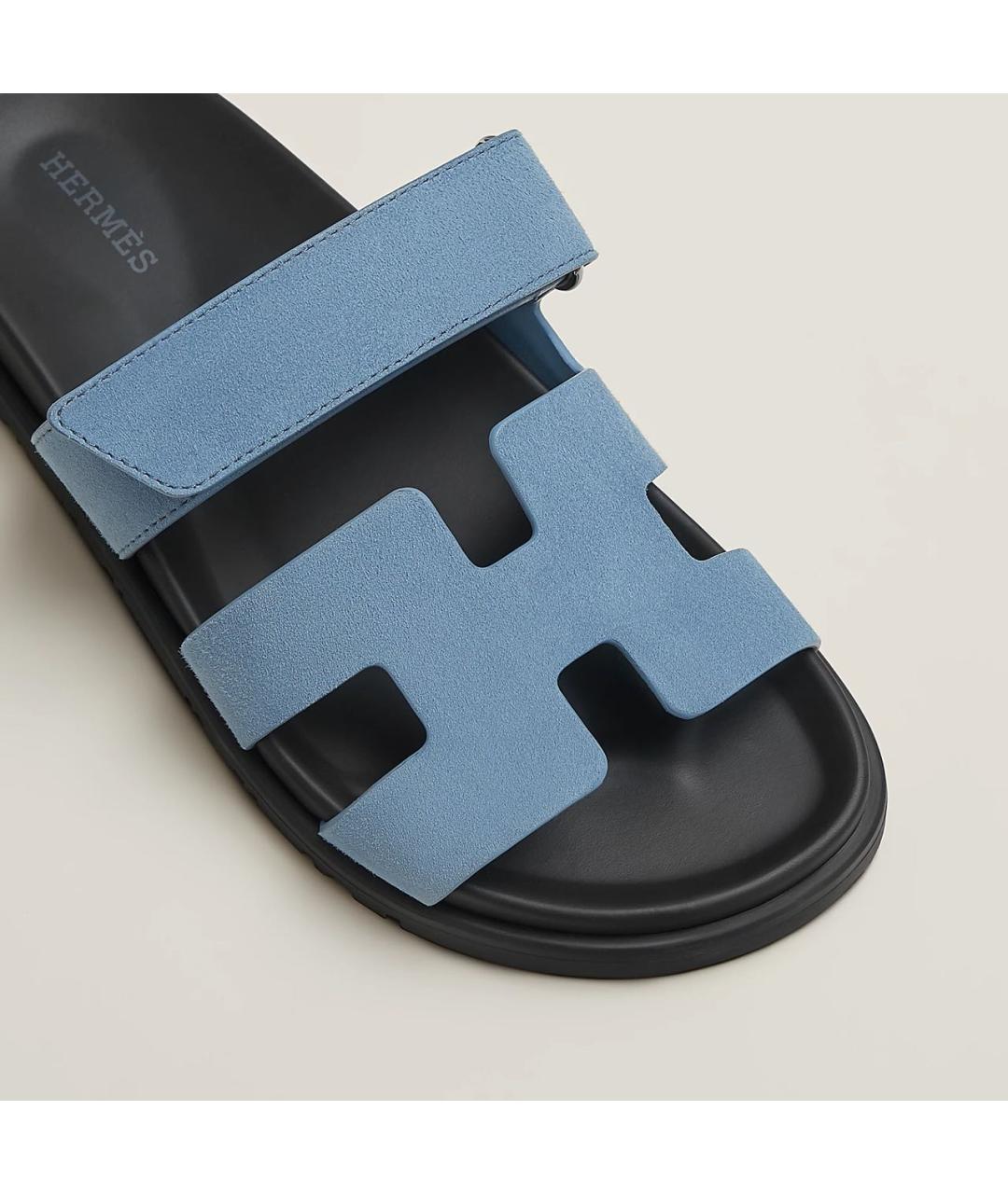 HERMES Голубые замшевые шлепанцы, фото 5