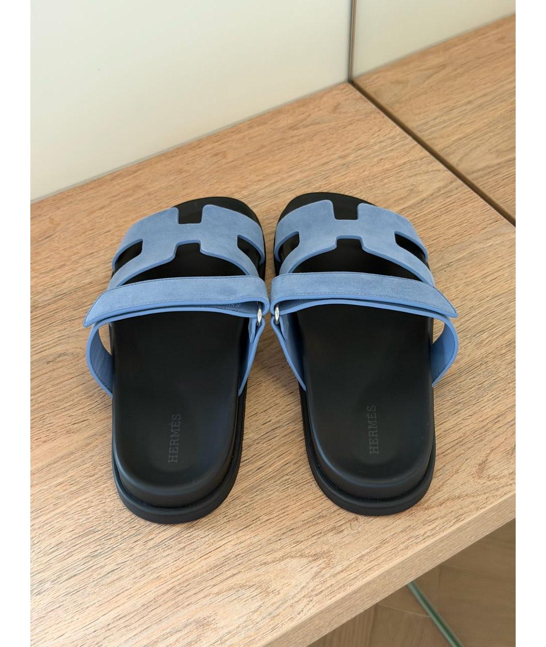 HERMES Голубые замшевые шлепанцы, фото 3