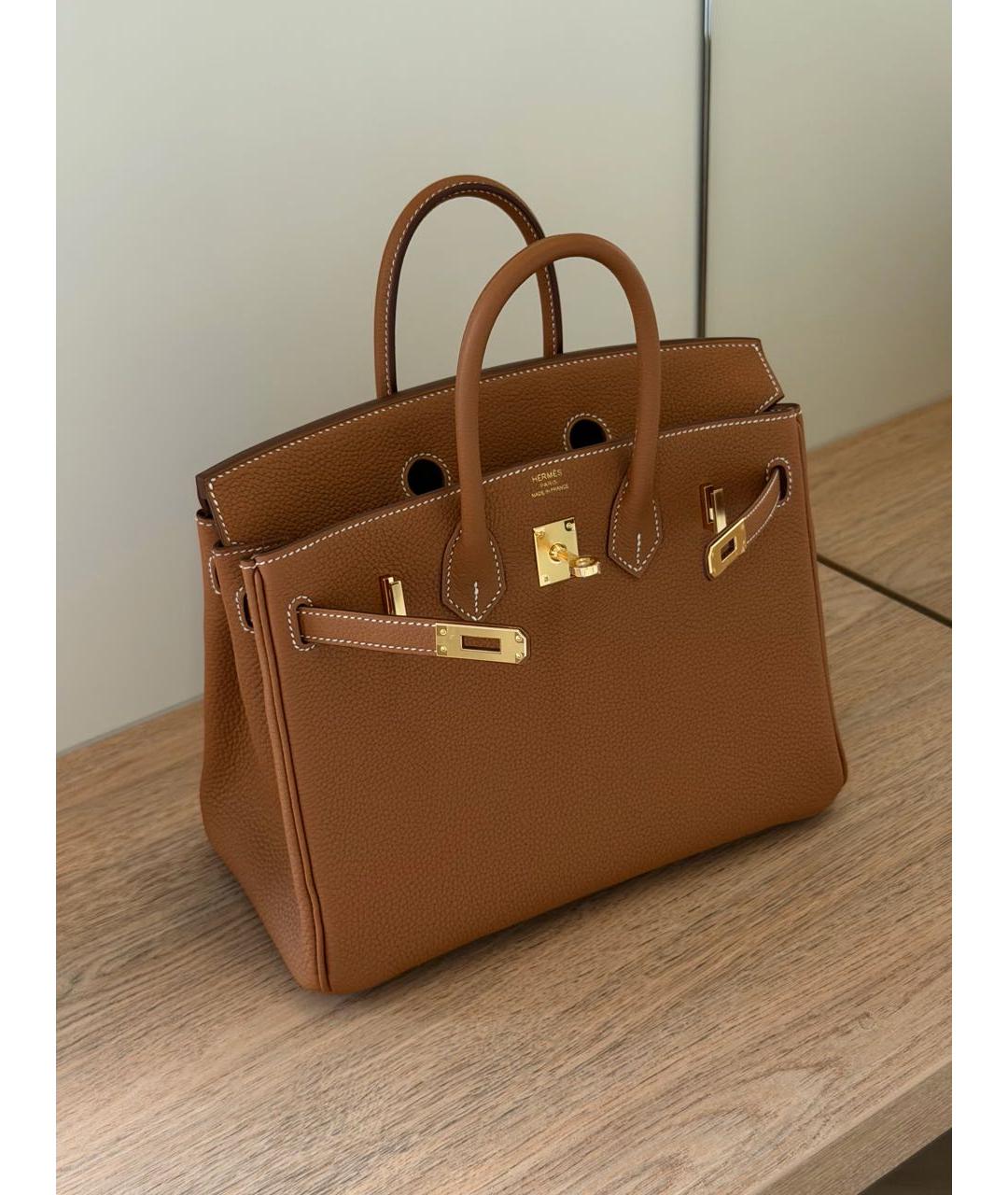 HERMES Коричневая кожаная сумка с короткими ручками, фото 4