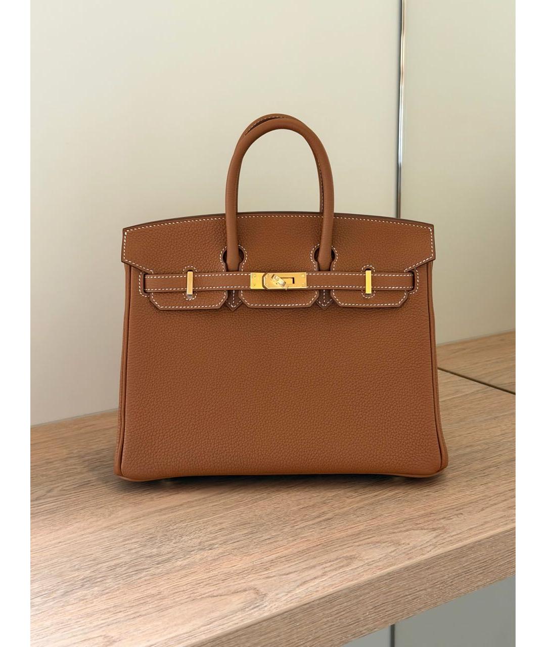 HERMES Коричневая кожаная сумка с короткими ручками, фото 7