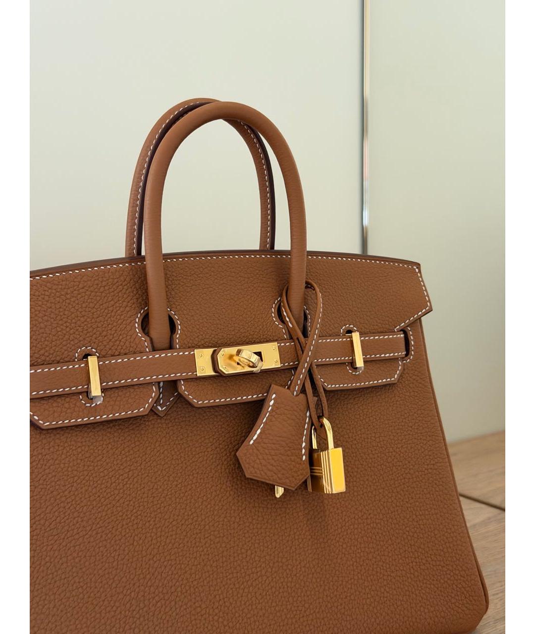 HERMES Коричневая кожаная сумка с короткими ручками, фото 3