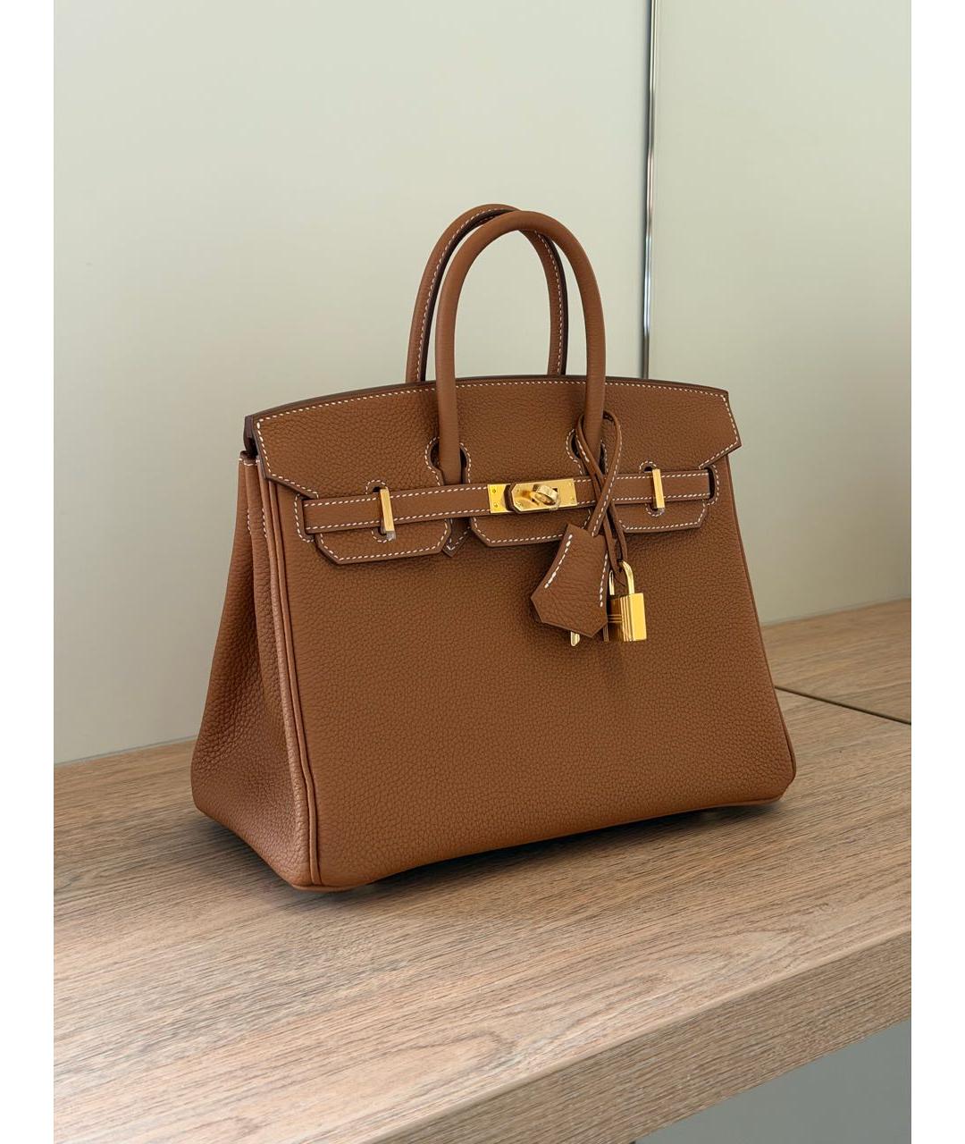 HERMES Коричневая кожаная сумка с короткими ручками, фото 2