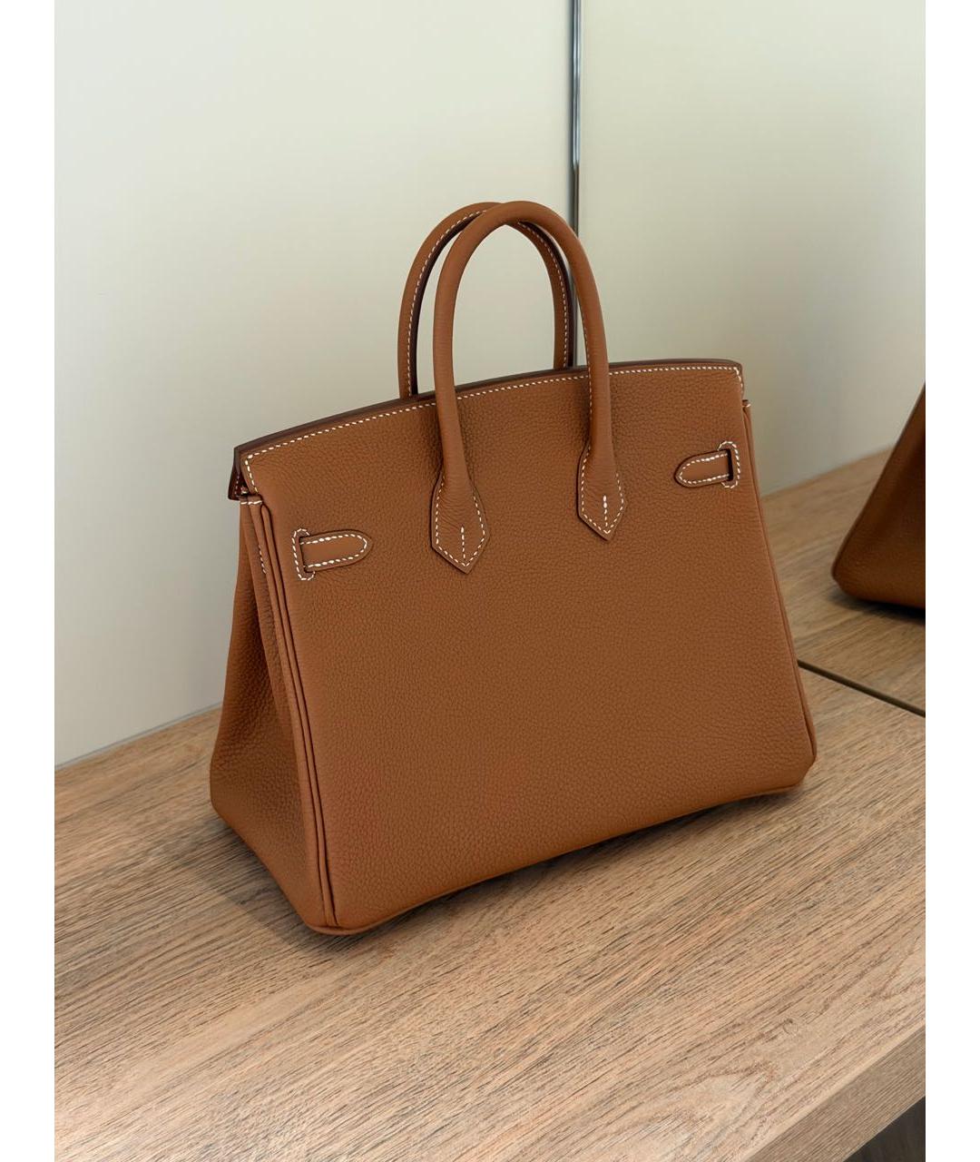 HERMES Коричневая кожаная сумка с короткими ручками, фото 5