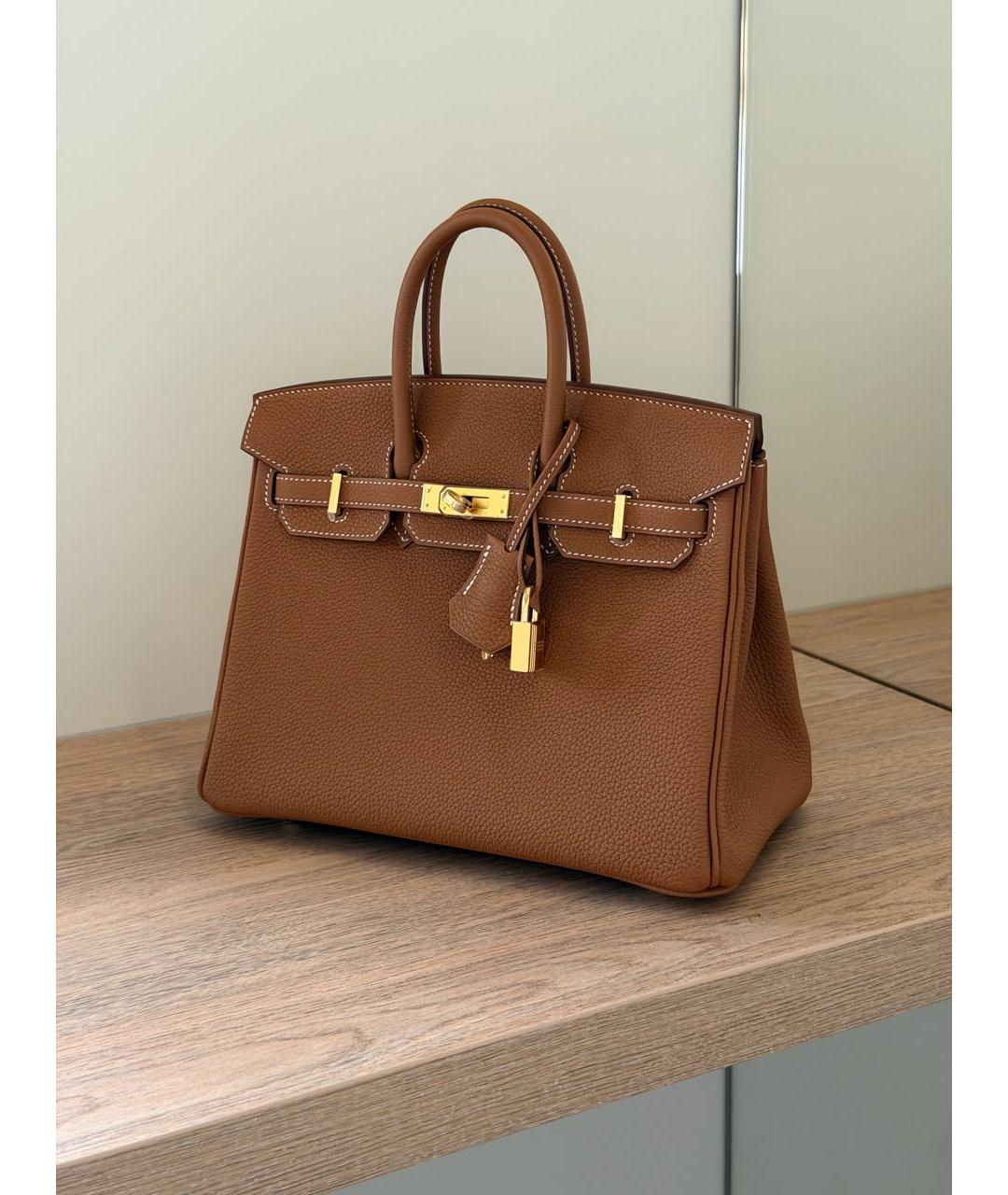 HERMES Коричневая кожаная сумка с короткими ручками, фото 6
