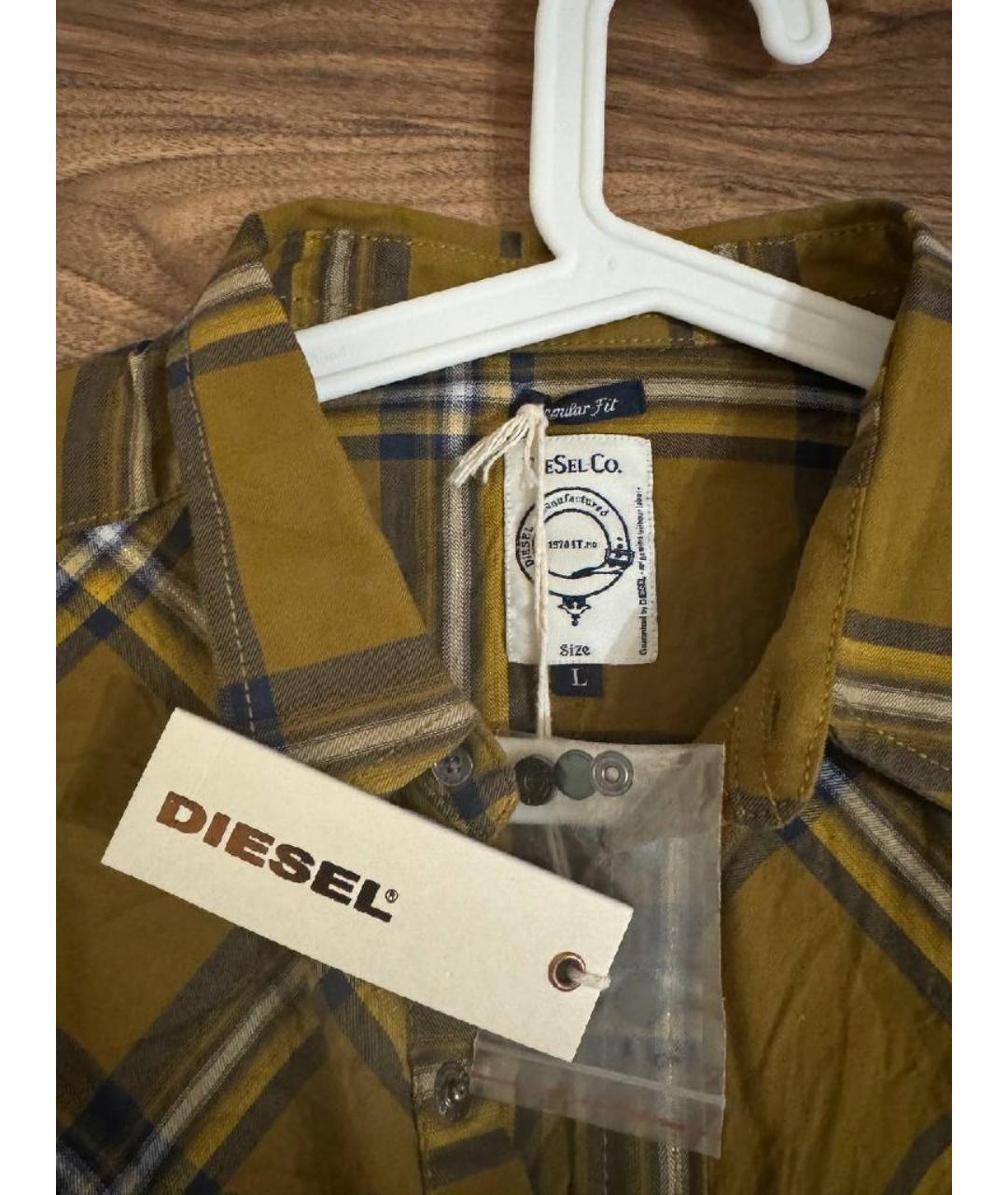 DIESEL Горчичная хлопковая кэжуал рубашка, фото 3