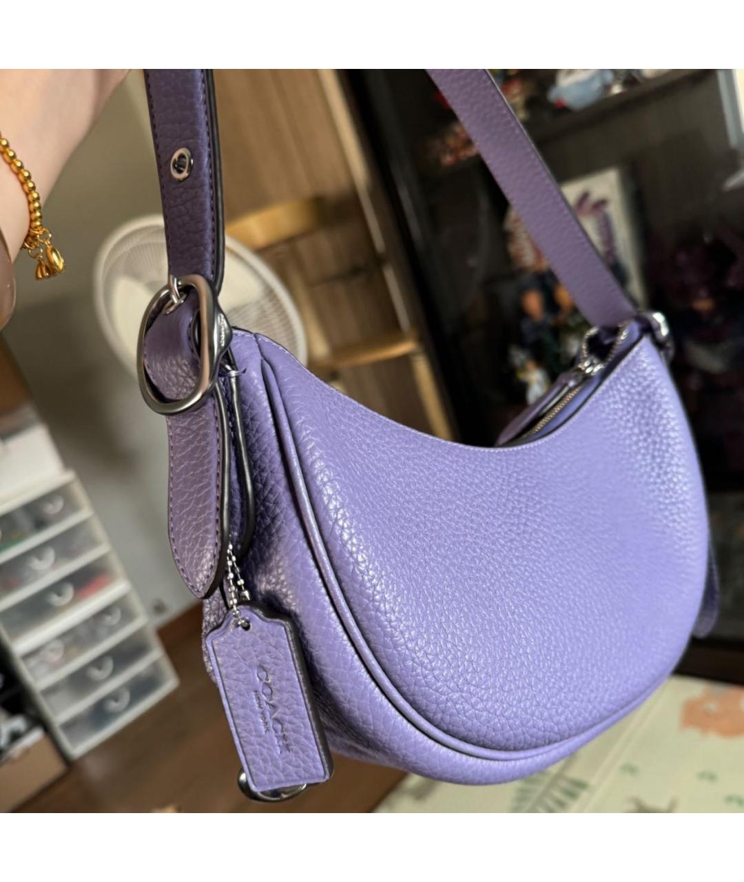 COACH Фиолетовая кожаная сумка с короткими ручками, фото 8