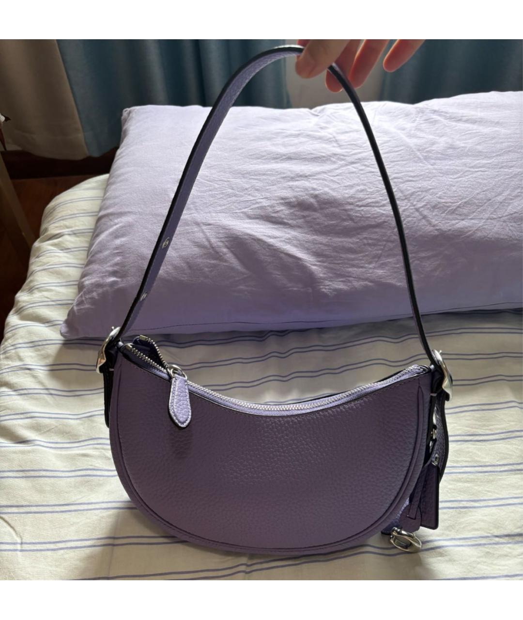 COACH Фиолетовая кожаная сумка с короткими ручками, фото 7