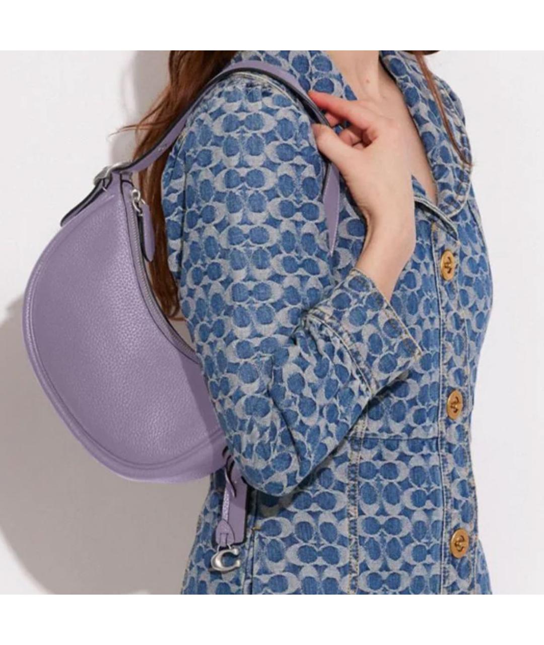 COACH Фиолетовая кожаная сумка с короткими ручками, фото 5