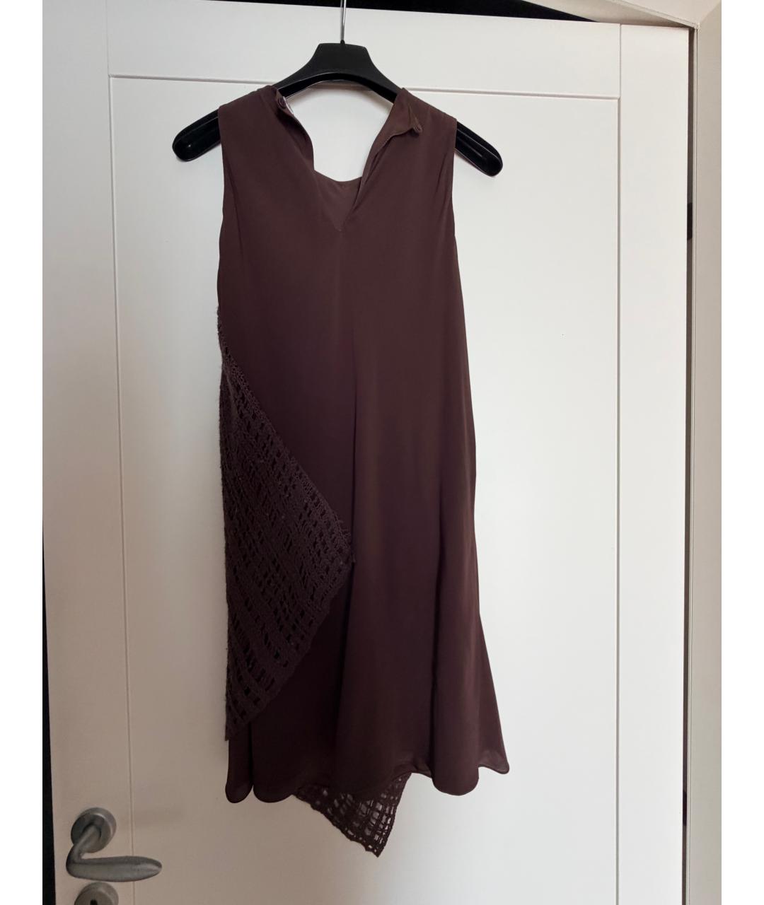 BRUNELLO CUCINELLI Коричневая шелковая майка, фото 6