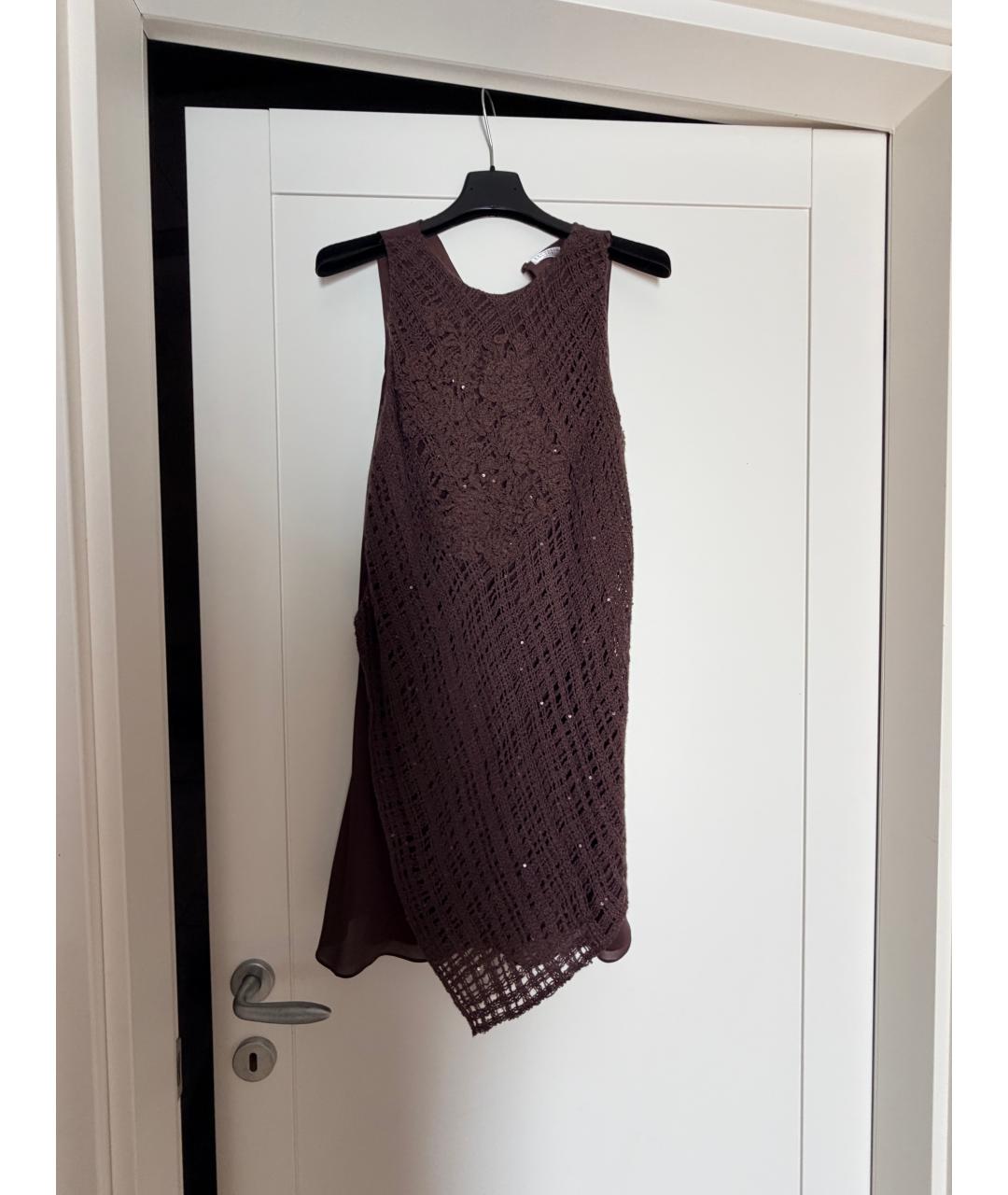 BRUNELLO CUCINELLI Коричневая шелковая майка, фото 2