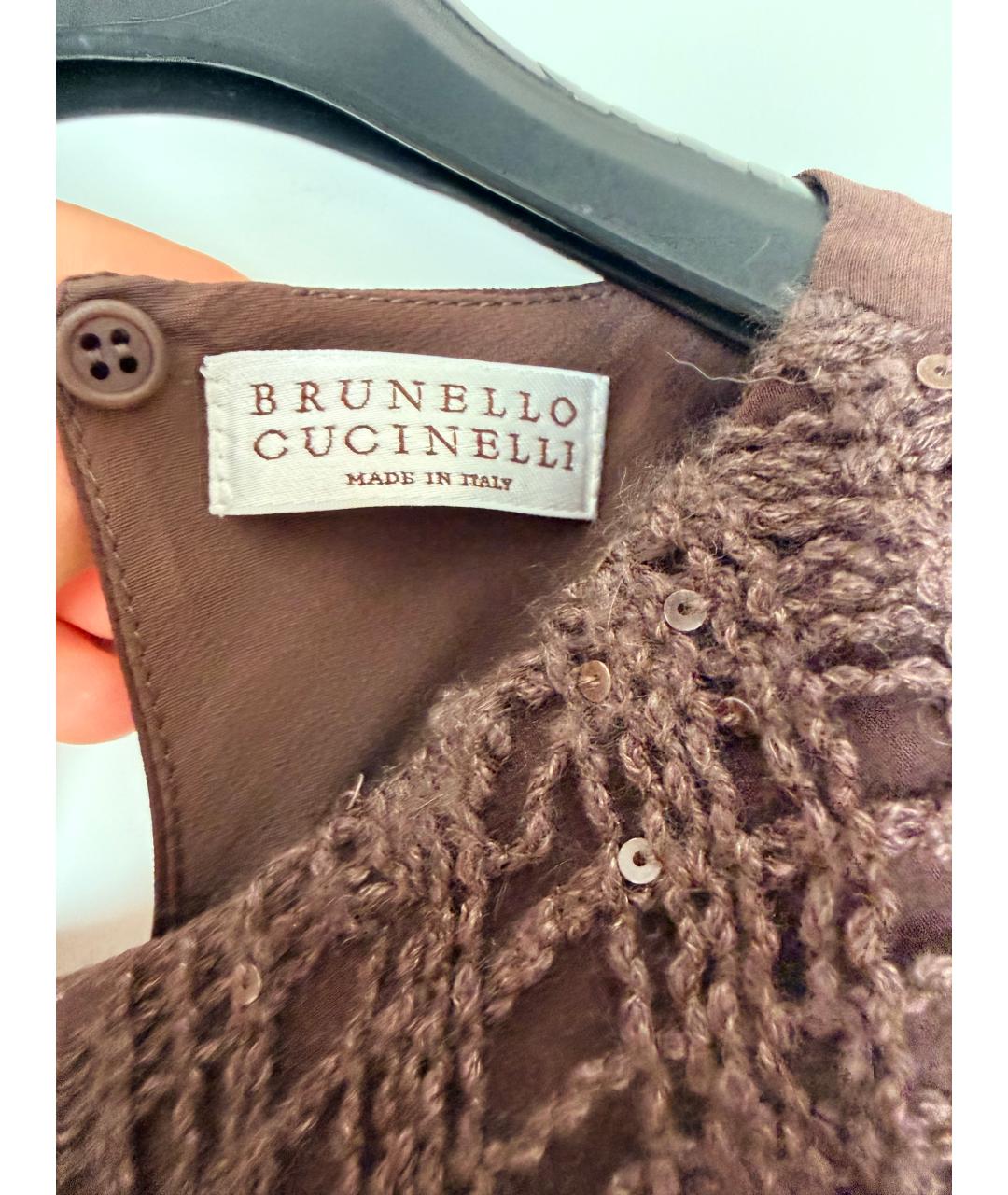 BRUNELLO CUCINELLI Коричневая шелковая майка, фото 3