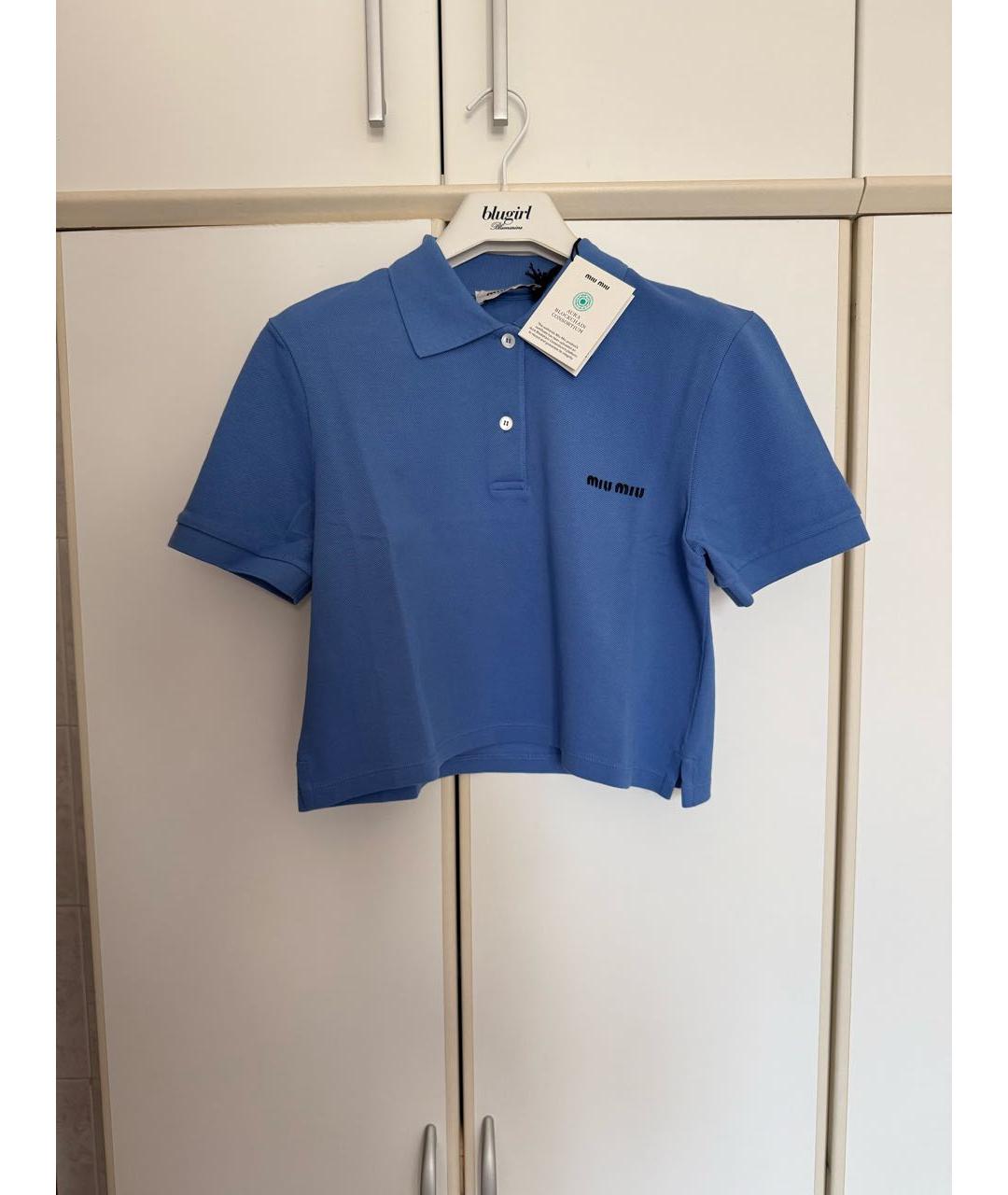 MIU MIU Синяя хлопковая футболка, фото 5