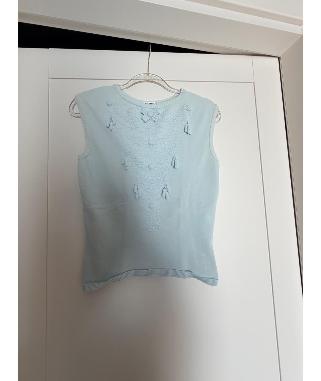 CHANEL Голубая вискозная майка, фото 5
