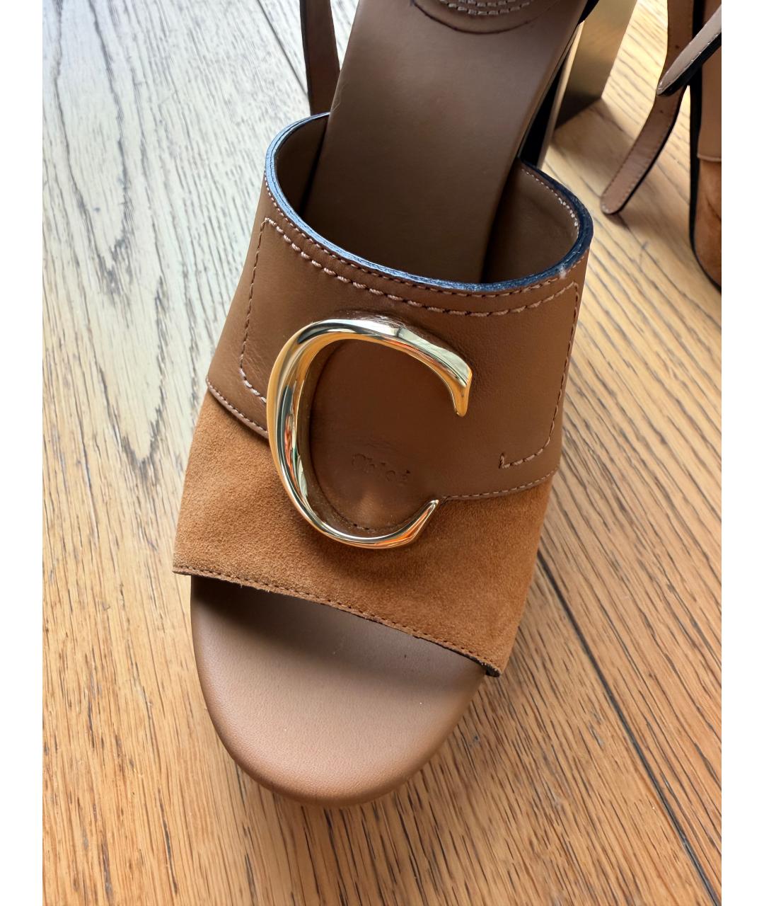 CHLOE Горчичные замшевые босоножки, фото 6