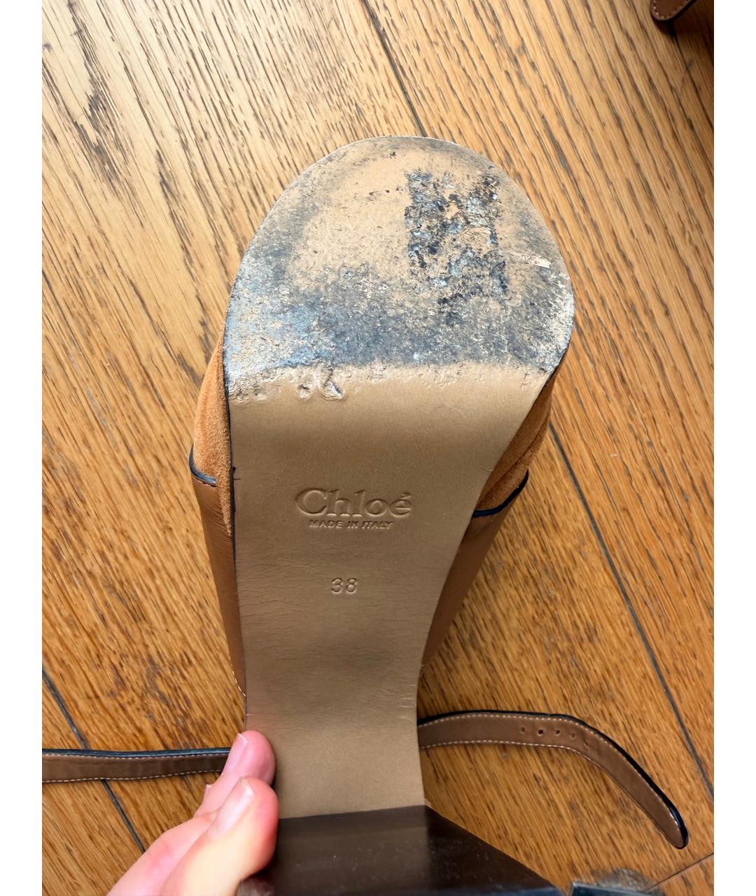 CHLOE Горчичные замшевые босоножки, фото 5