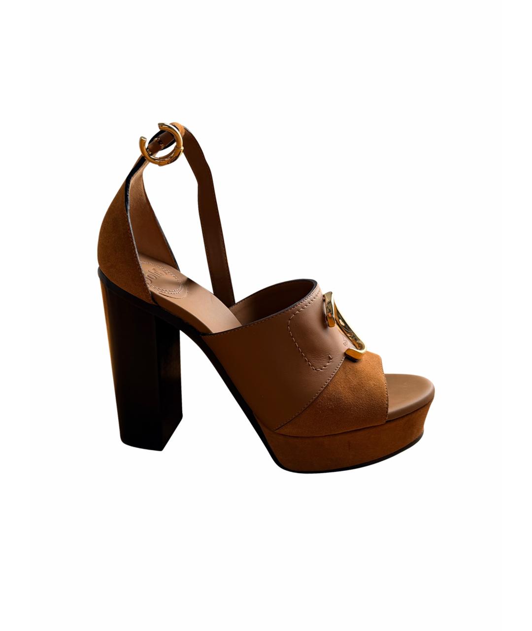 CHLOE Горчичные замшевые босоножки, фото 1