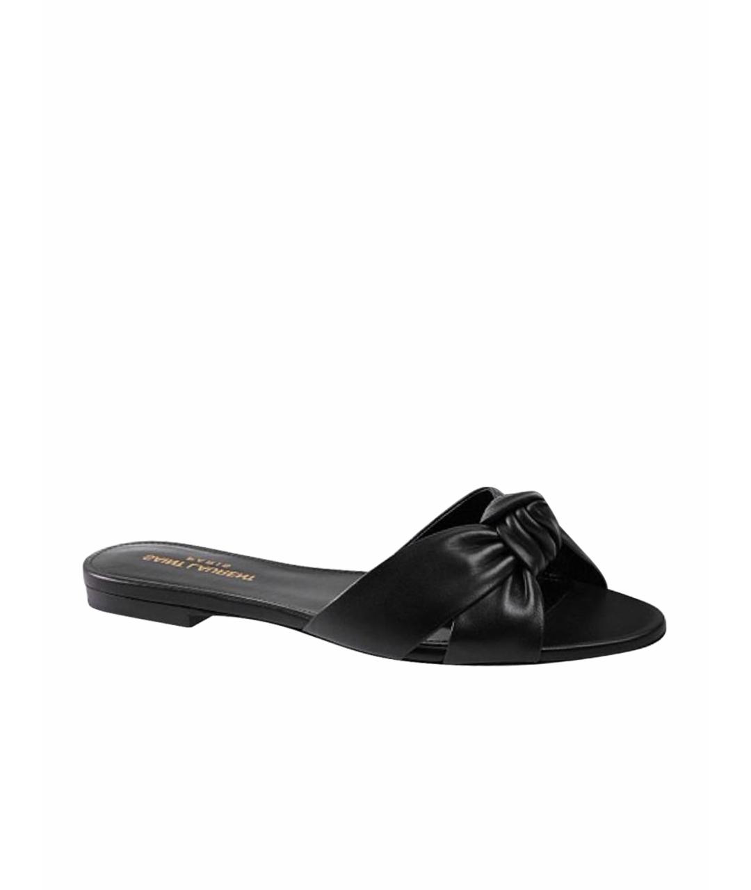 SAINT LAURENT Черные кожаные шлепанцы, фото 1