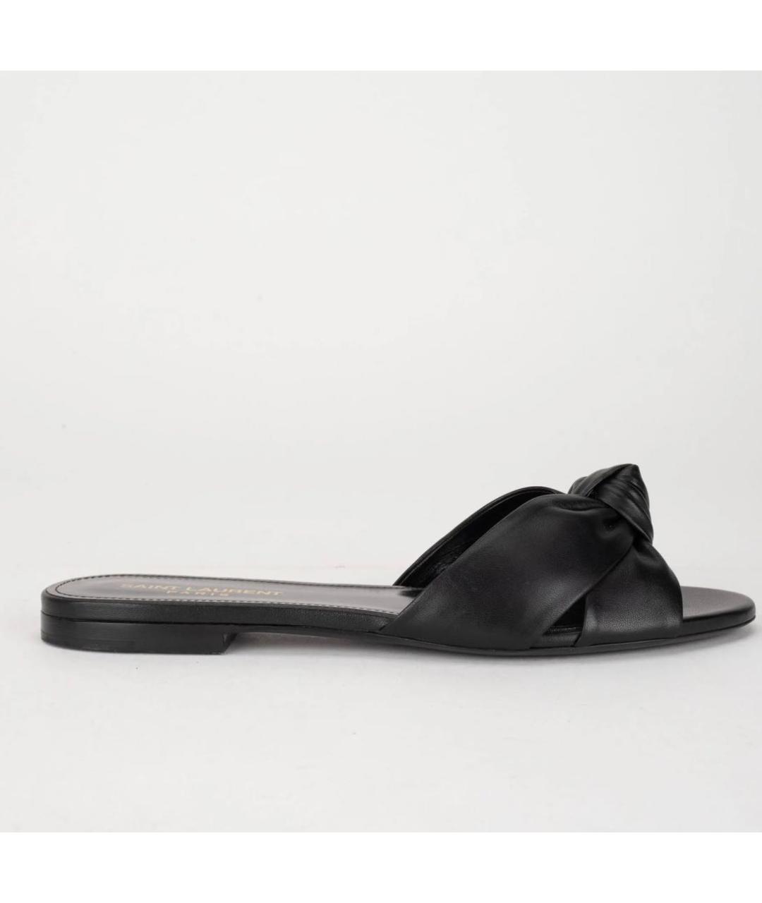 SAINT LAURENT Черные кожаные шлепанцы, фото 4