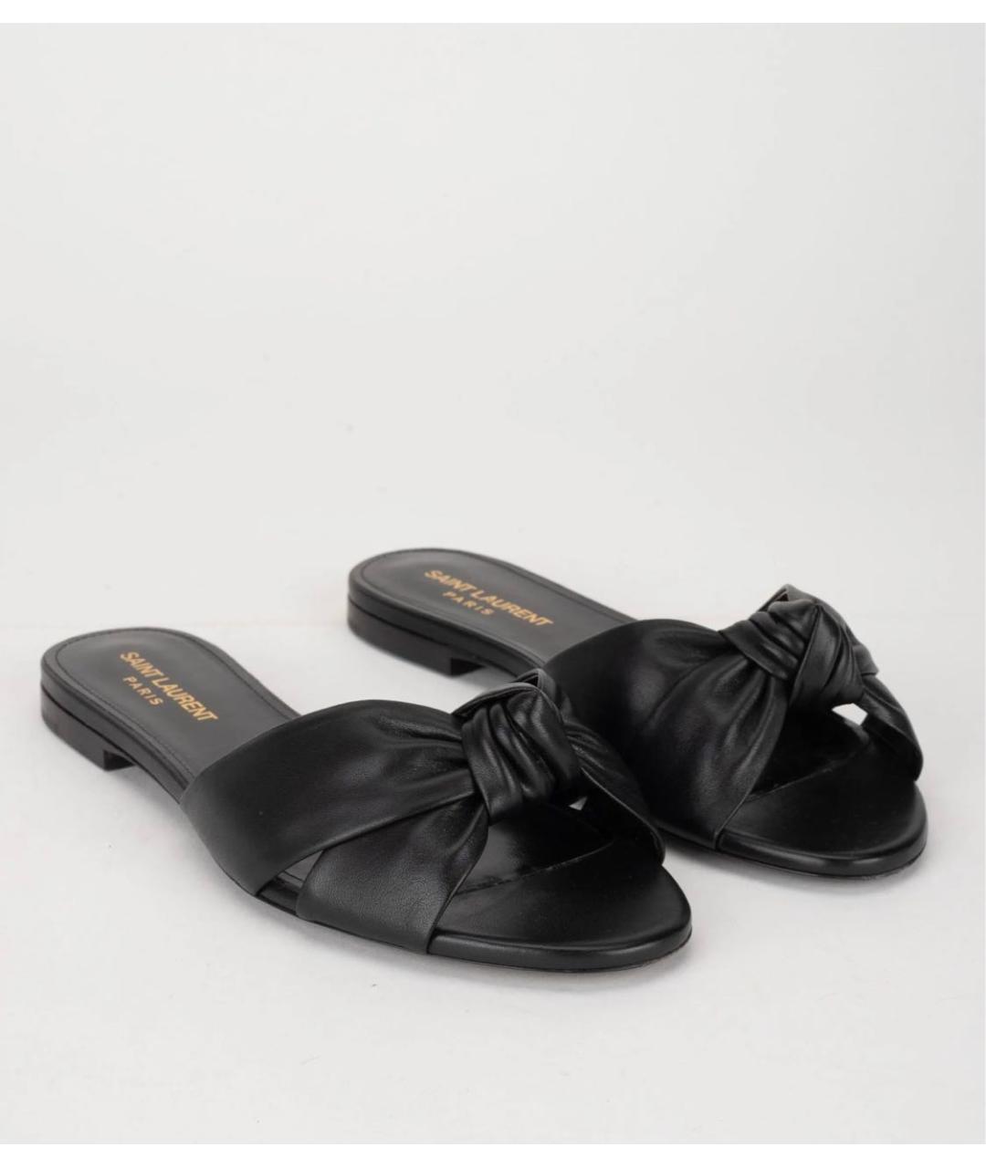 SAINT LAURENT Черные кожаные шлепанцы, фото 2