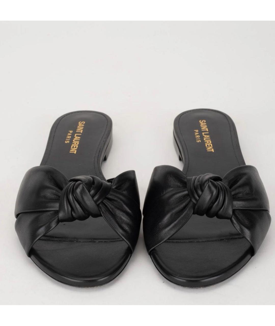 SAINT LAURENT Черные кожаные шлепанцы, фото 3