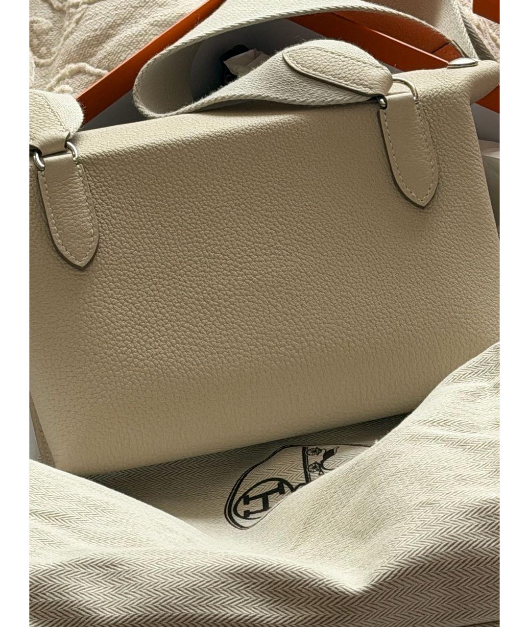 HERMES Бежевая кожаная сумка через плечо, фото 3