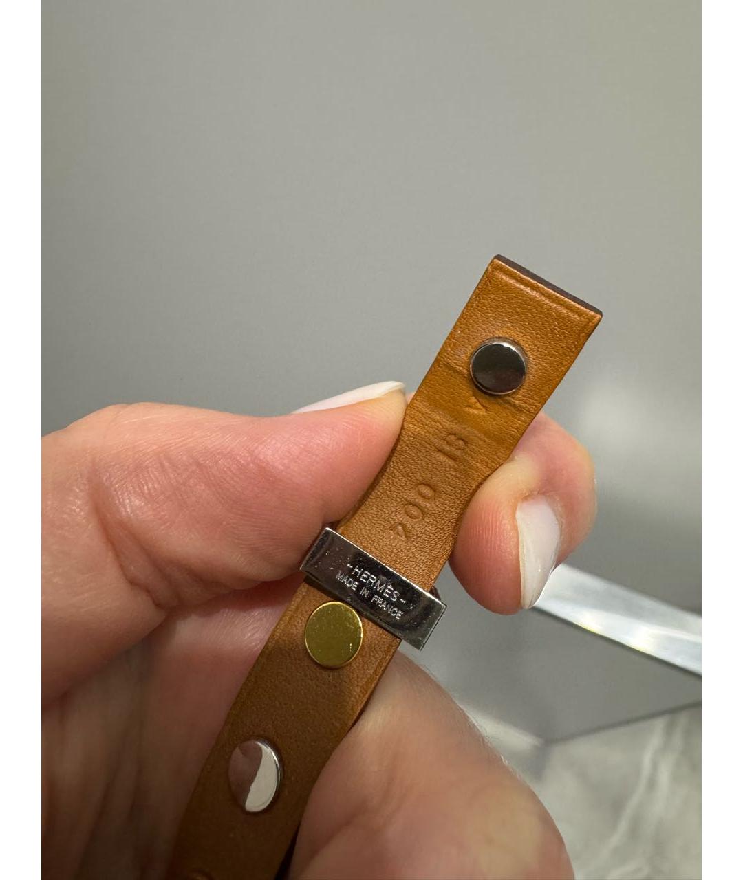 HERMES Оранжевый кожаный браслет, фото 3