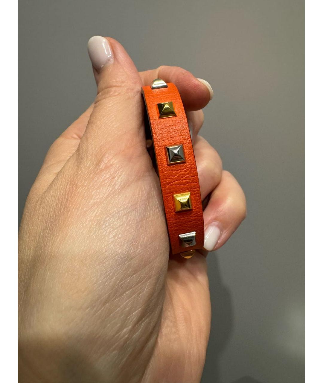 HERMES Оранжевый кожаный браслет, фото 2