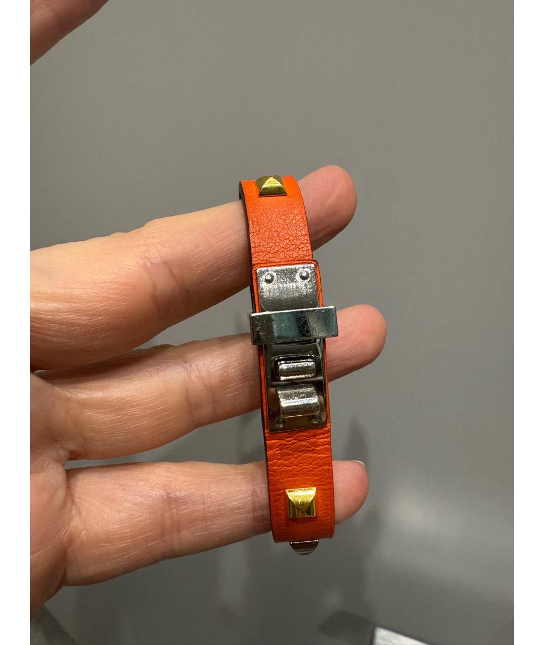 HERMES Оранжевый кожаный браслет, фото 4