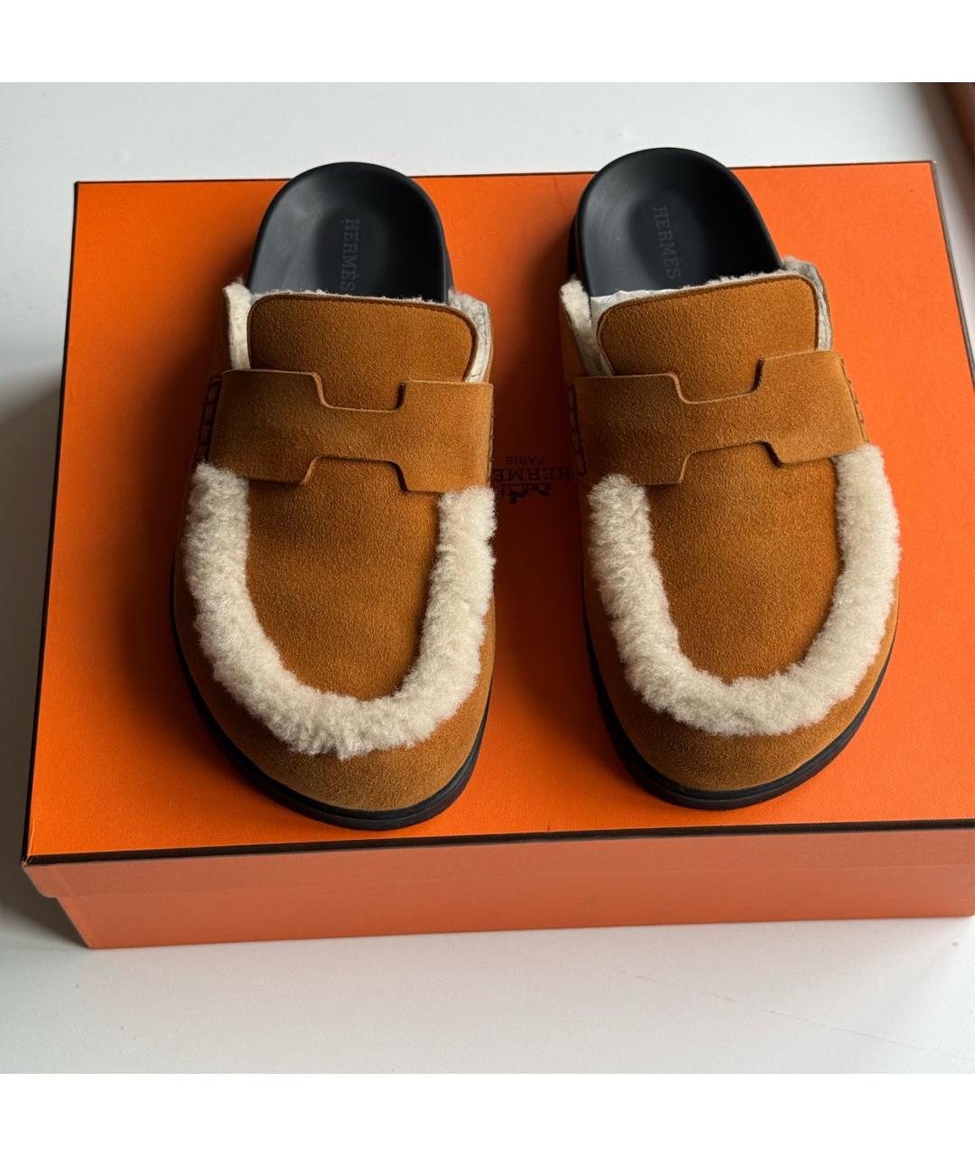 HERMES Коричневые замшевые мюли, фото 3