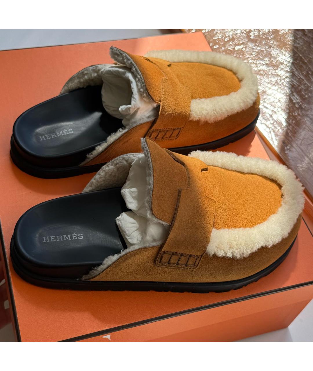 HERMES Коричневые замшевые мюли, фото 7