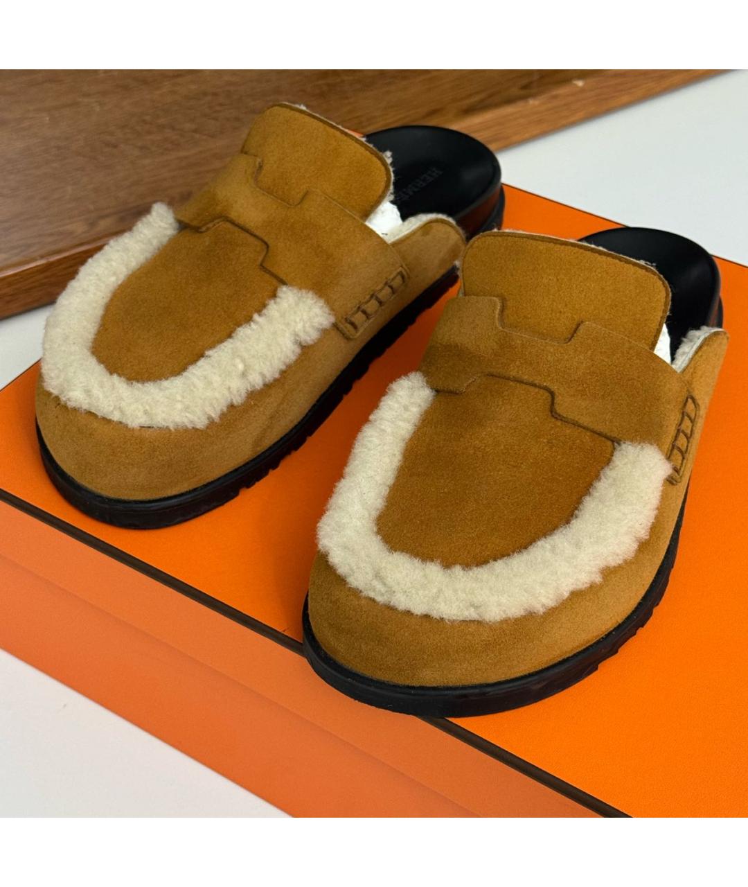 HERMES Коричневые замшевые мюли, фото 5