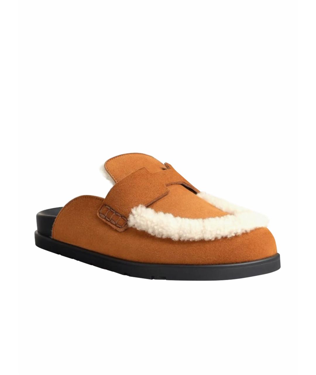 HERMES Коричневые замшевые мюли, фото 1