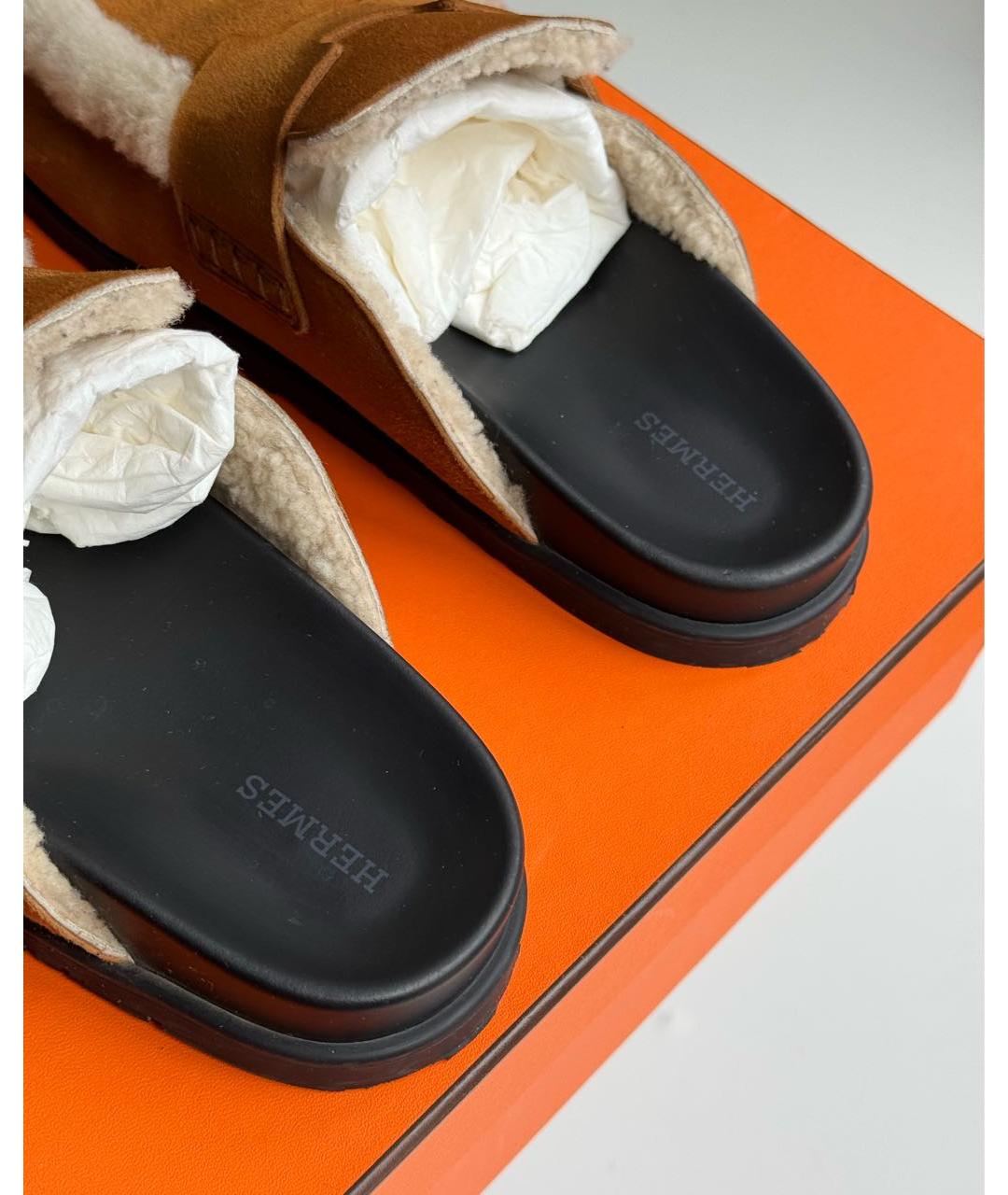 HERMES Коричневые замшевые мюли, фото 4