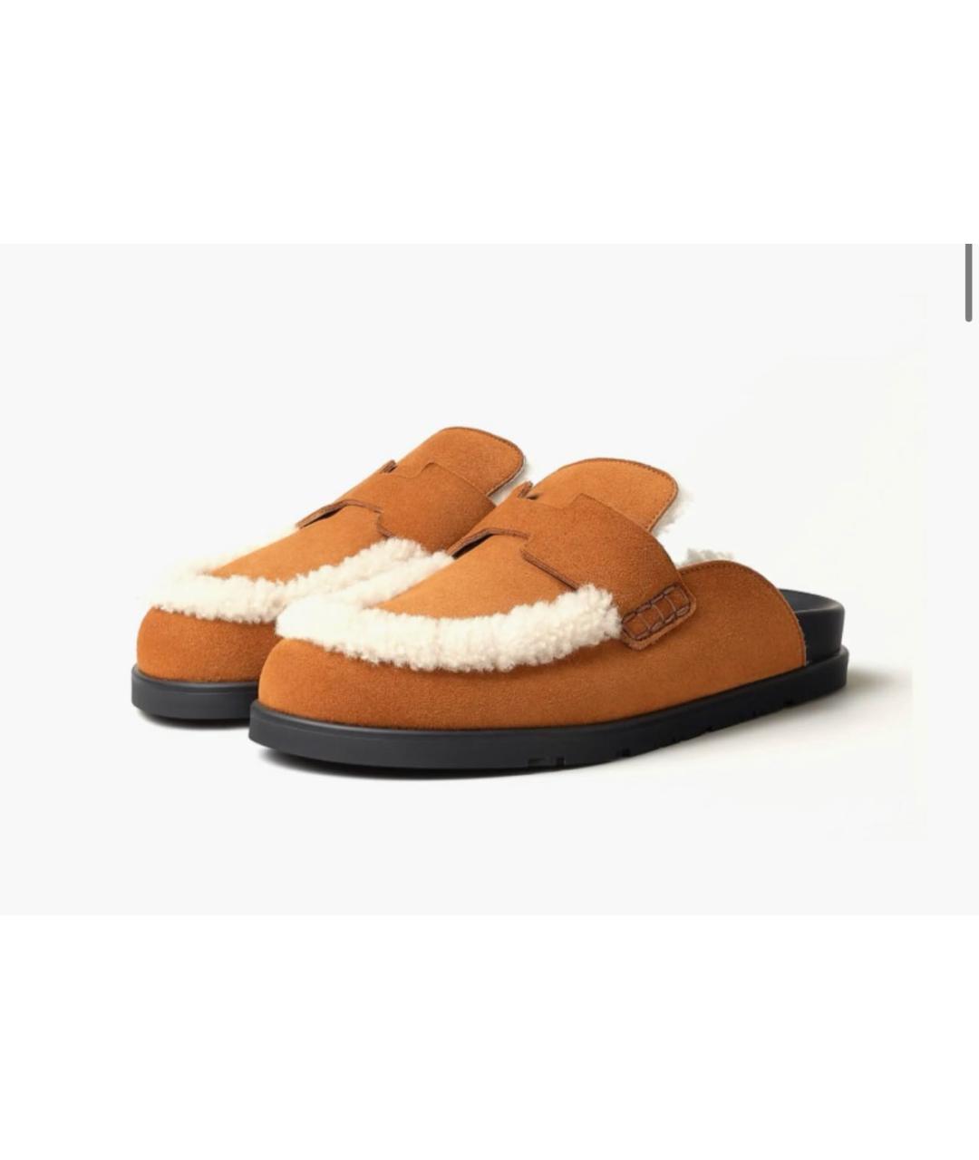 HERMES Коричневые замшевые мюли, фото 2