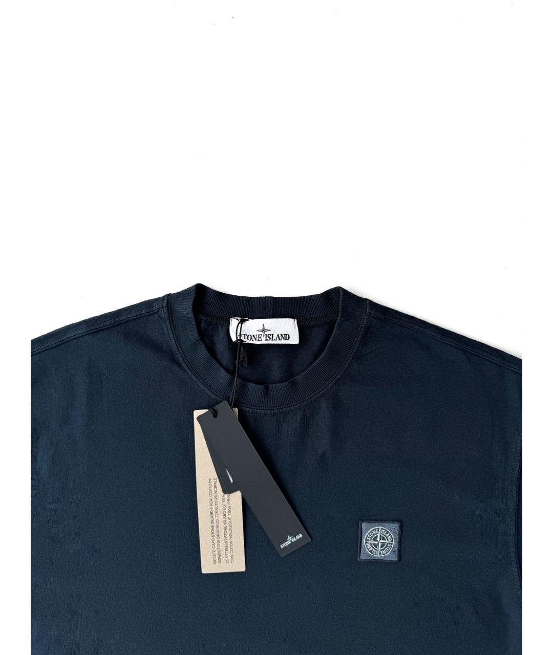 STONE ISLAND Темно-синяя хлопковая футболка, фото 4
