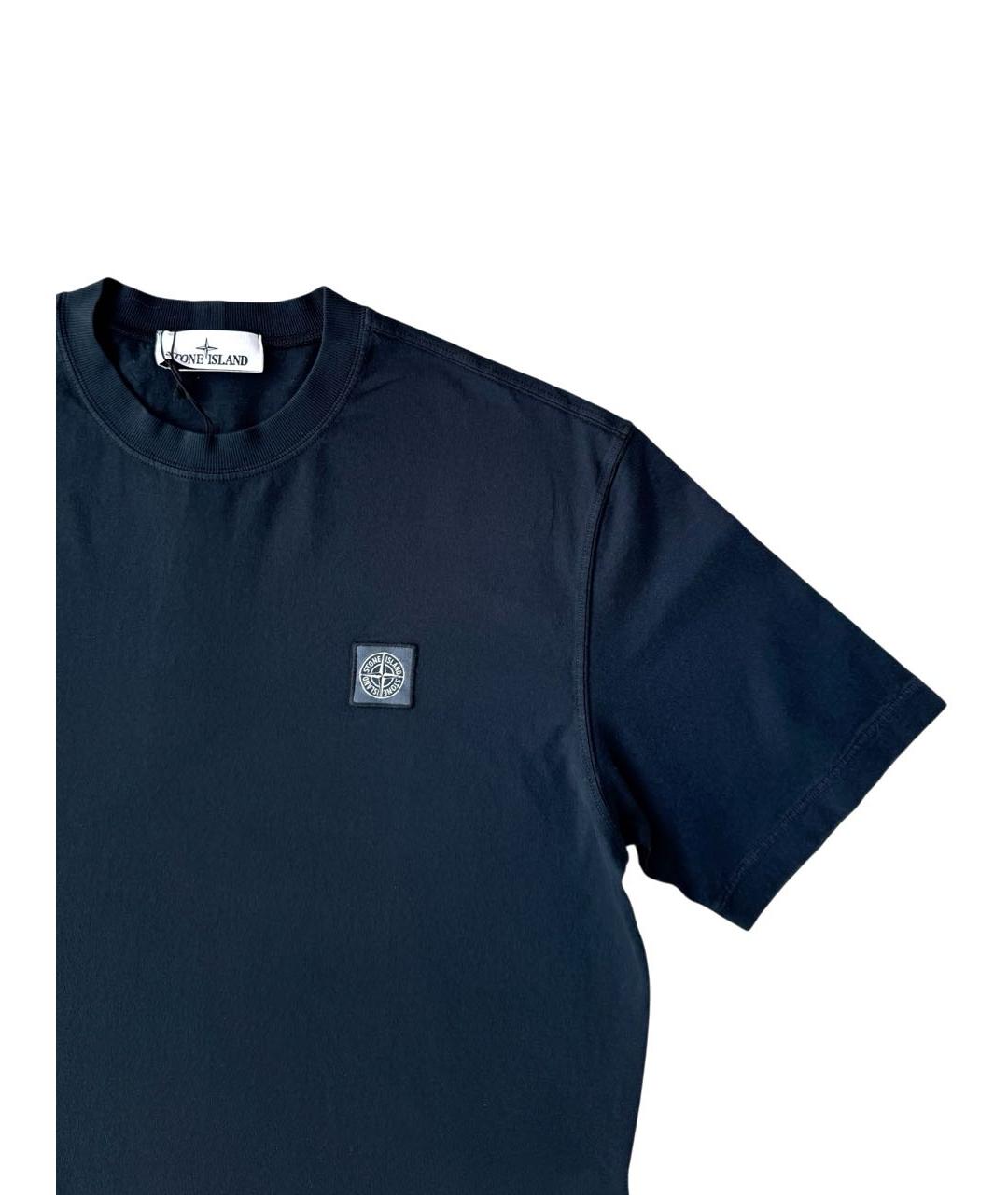 STONE ISLAND Темно-синяя хлопковая футболка, фото 2