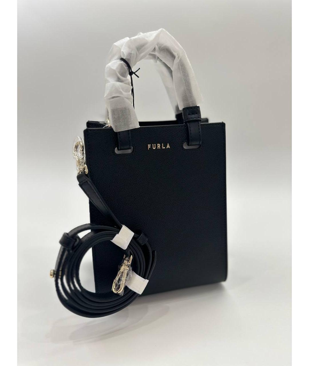 FURLA Черная кожаная сумка с короткими ручками, фото 4