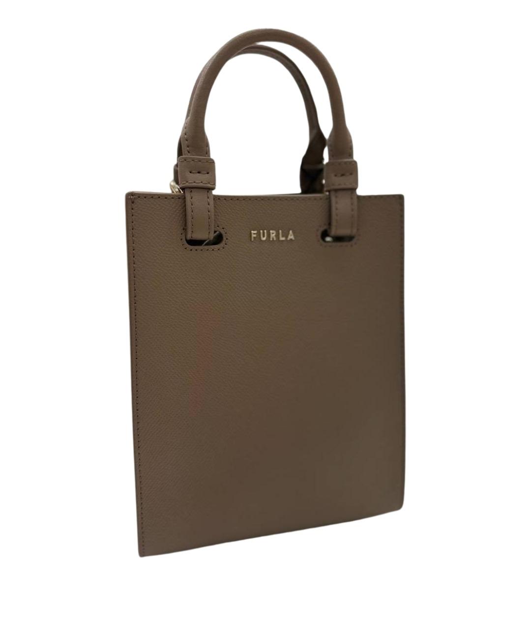 FURLA Коричневая кожаная сумка с короткими ручками, фото 1