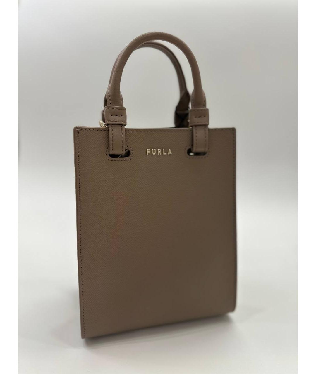 FURLA Коричневая кожаная сумка с короткими ручками, фото 6