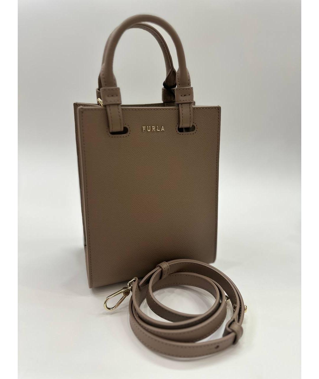 FURLA Коричневая кожаная сумка с короткими ручками, фото 2