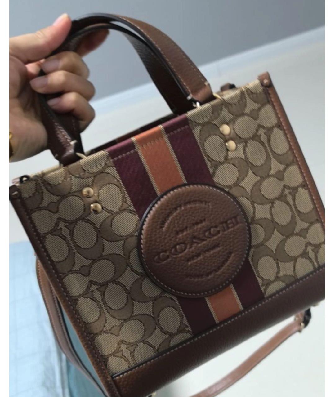 COACH Коричневая кожаная сумка с короткими ручками, фото 7