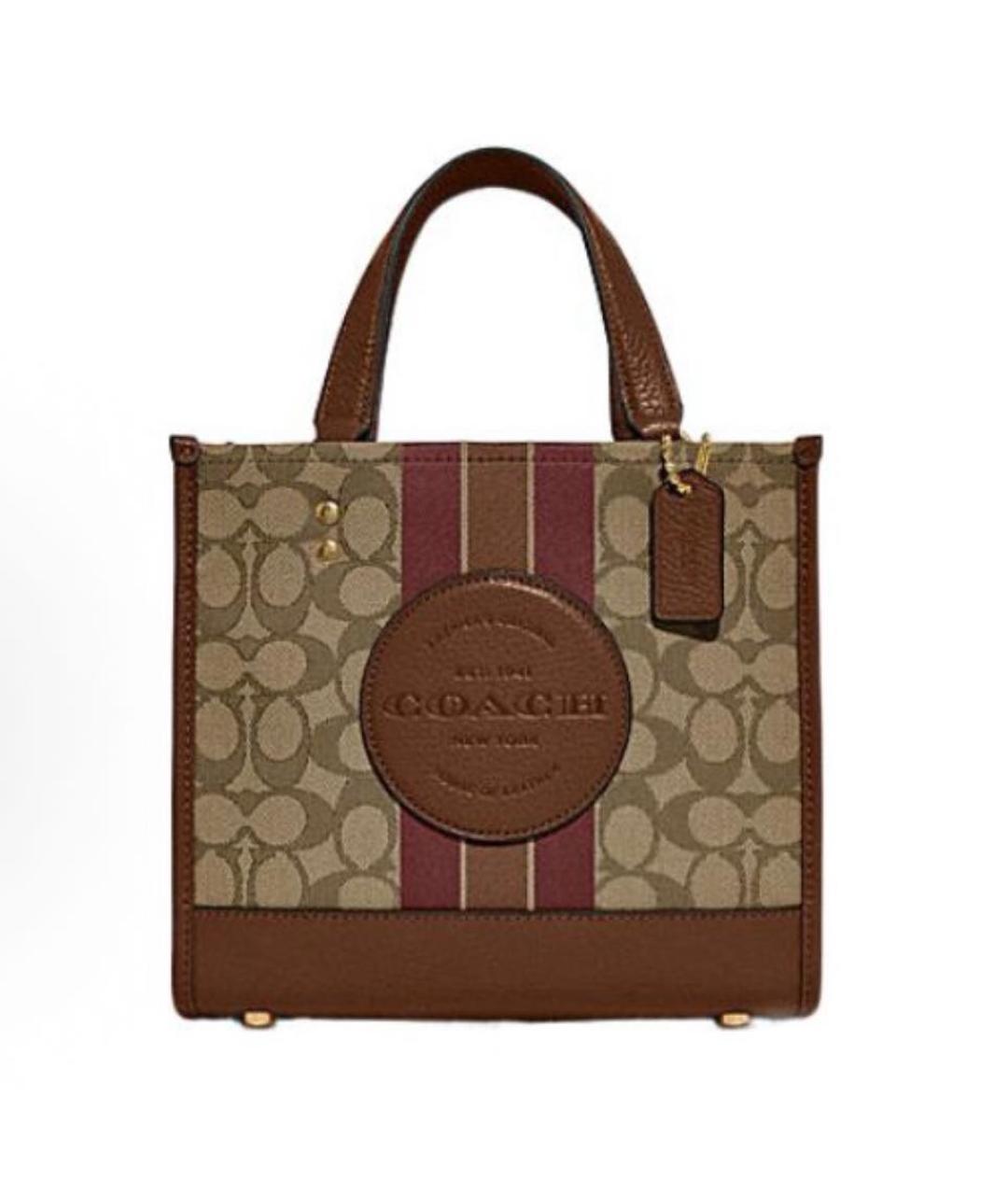 COACH Коричневая кожаная сумка с короткими ручками, фото 9