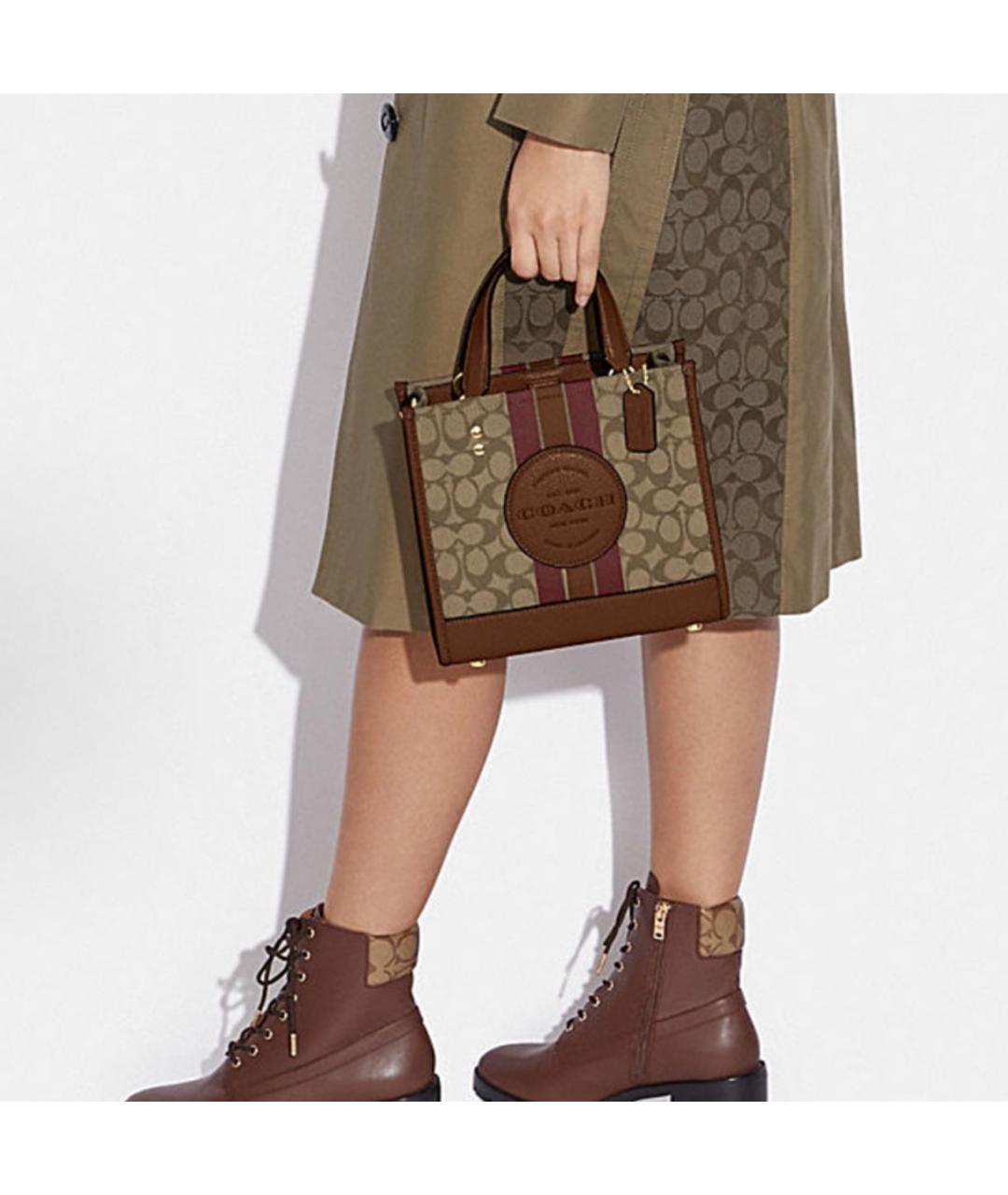 COACH Коричневая кожаная сумка с короткими ручками, фото 5